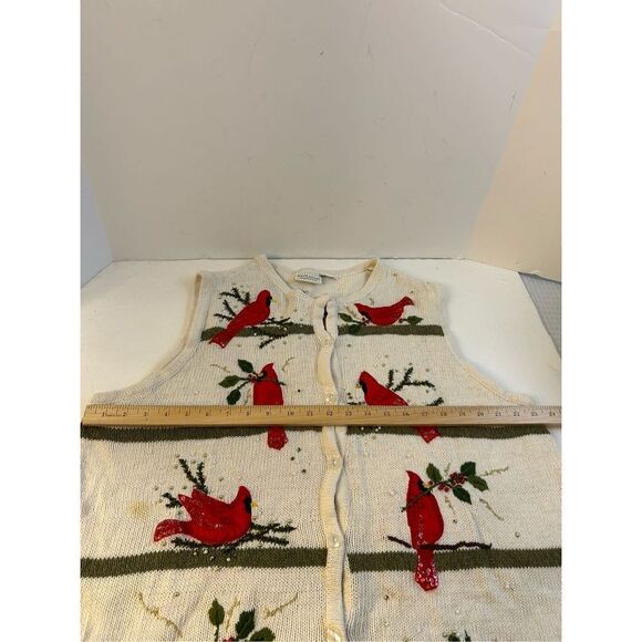 White Stag plus Vest Red Cardinals Birds (1x-2x?) 3D Beads Sequins Christmas - Picture 7 of 8